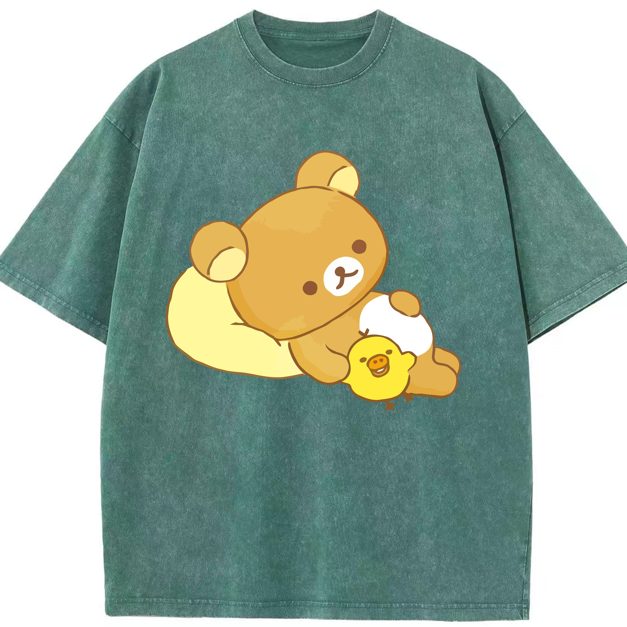 （画像用） リラックマ リラックマ キイロイトリ Rilakkuma Korilakkuma Kiiroitori 綿100% ヴィンテージ風 半袖Tシャツ（フロントプリント）